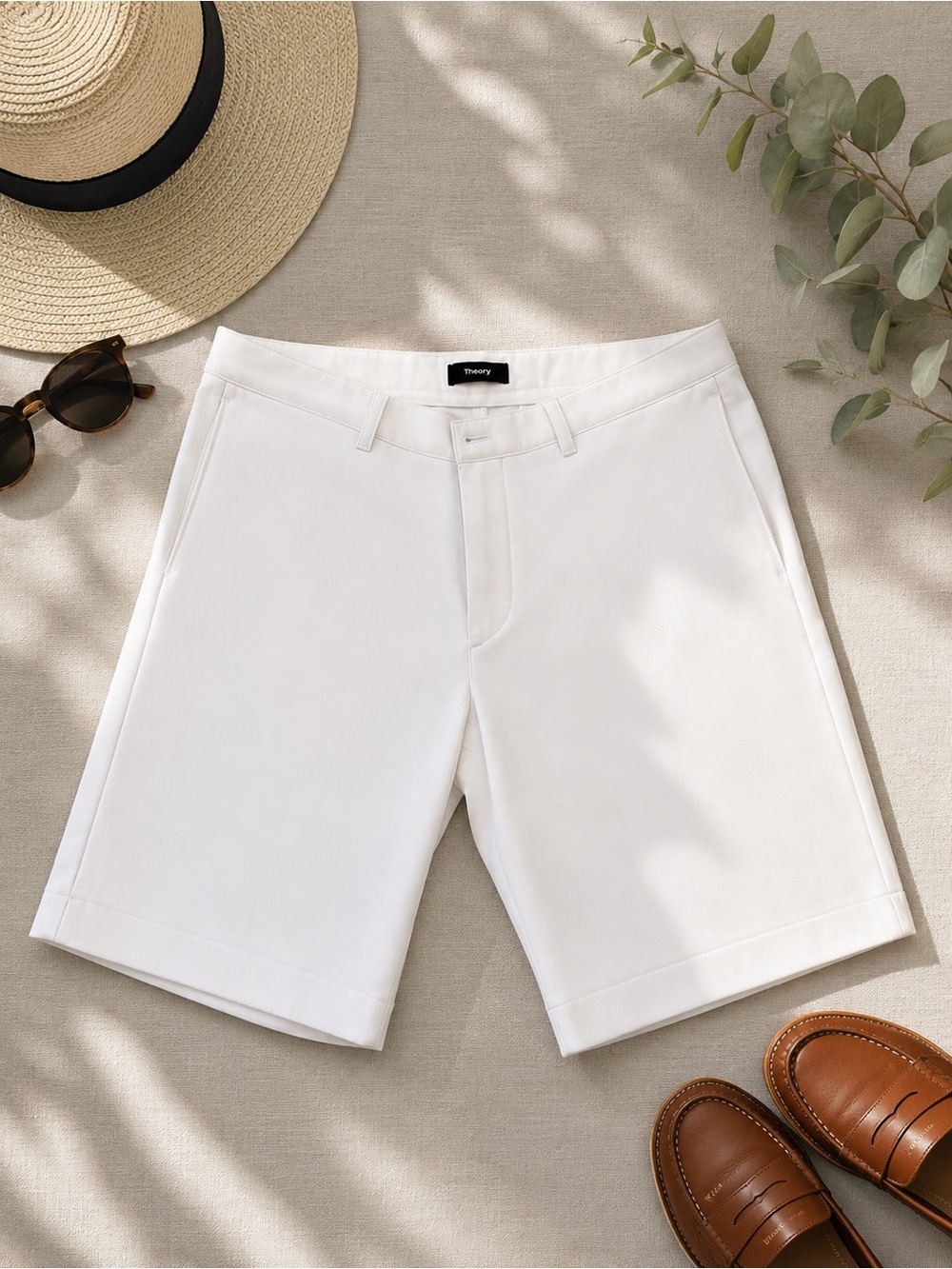 Theory White Flat-Front Men’s Shorts - Picture 2 of 9